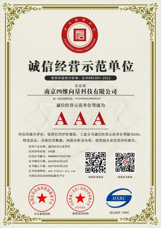 3A信用等级证书